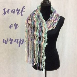 Scarf or Wrap, Unique Pastel Boho with Fringe